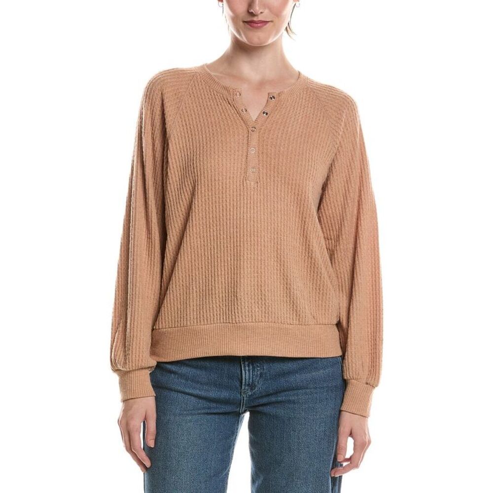 Michael Stars Womens Eira Henley Raglan, Brown